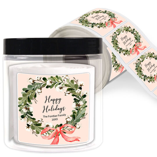 Mistletoe Wreath Square Gift Stickers in a Jar